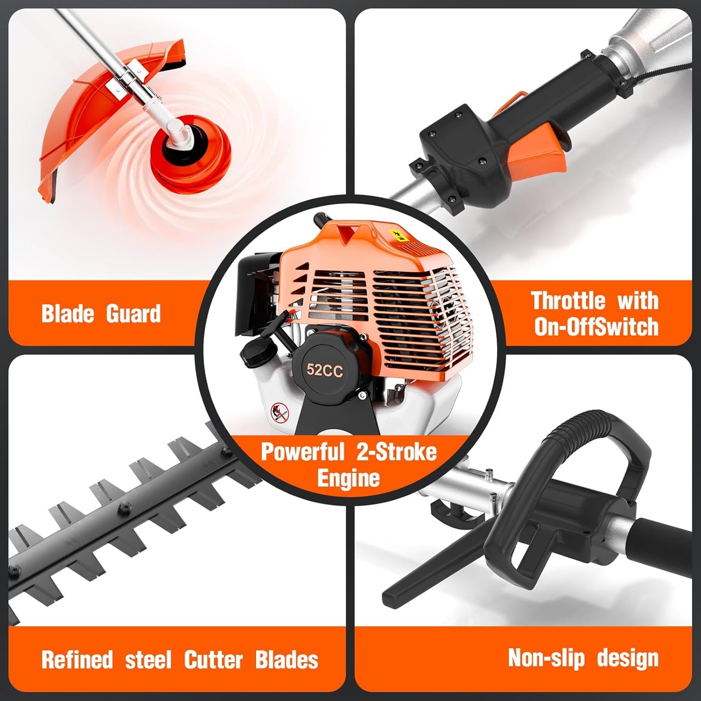 ProBlade 3X 1 52cc 3-in-1 Petrol Garden Multi-Cutter with Trimmer, Brush & Hedge Attachments